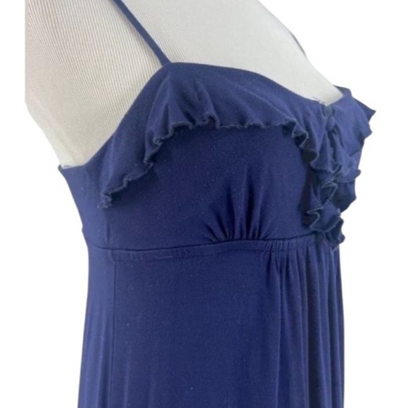 Navy Blue Boho Ruffle Hem Empire Waist Maxi Dress • Cottagecore Coquette Boho S - Picture 14 of 16